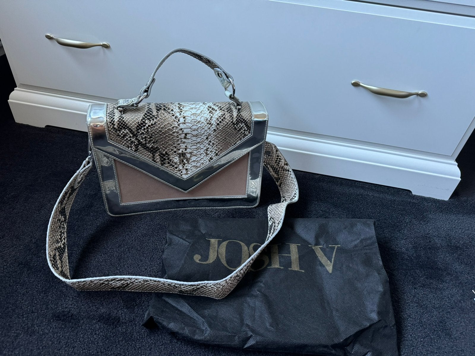 Leren tas van Josh V taupe slangprint en zilver als nieuw, Ophalen of Verzenden, Zo goed als nieuw, Overige kleuren, Overige typen