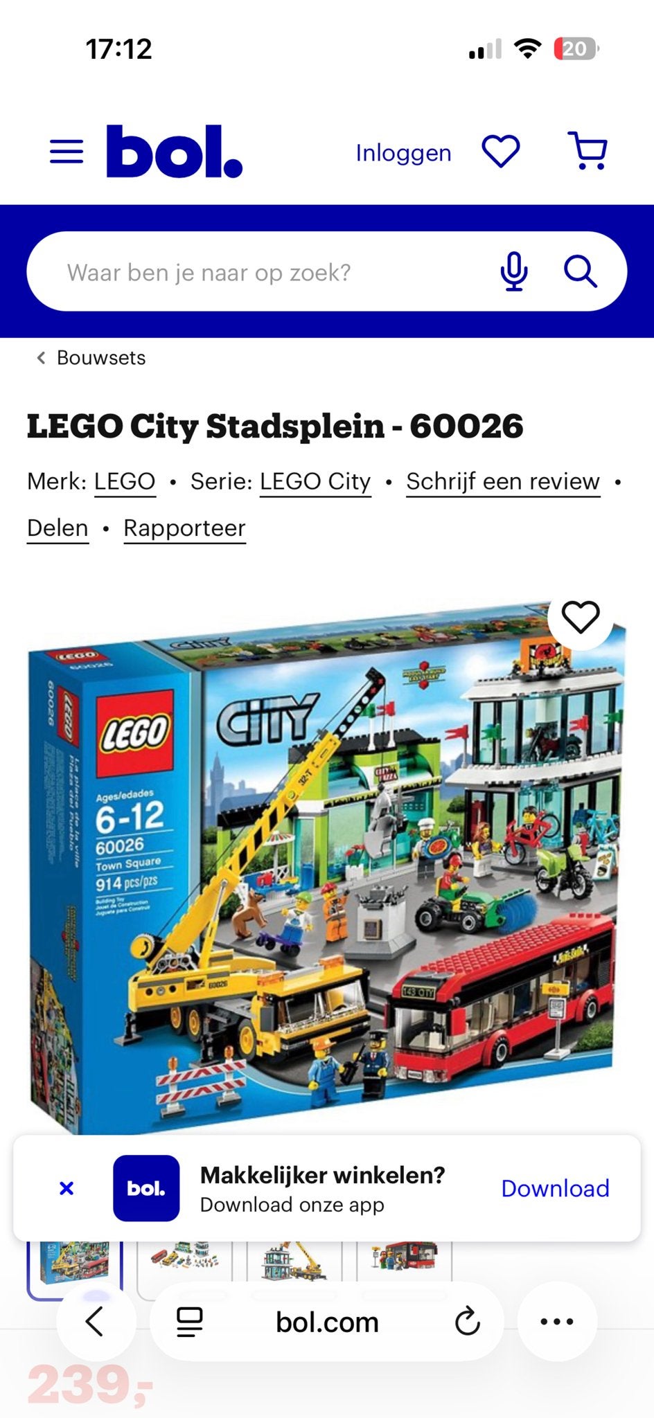 LEGO City Stadsplein 60026 met doos en boekjes, Ophalen, Gebruikt