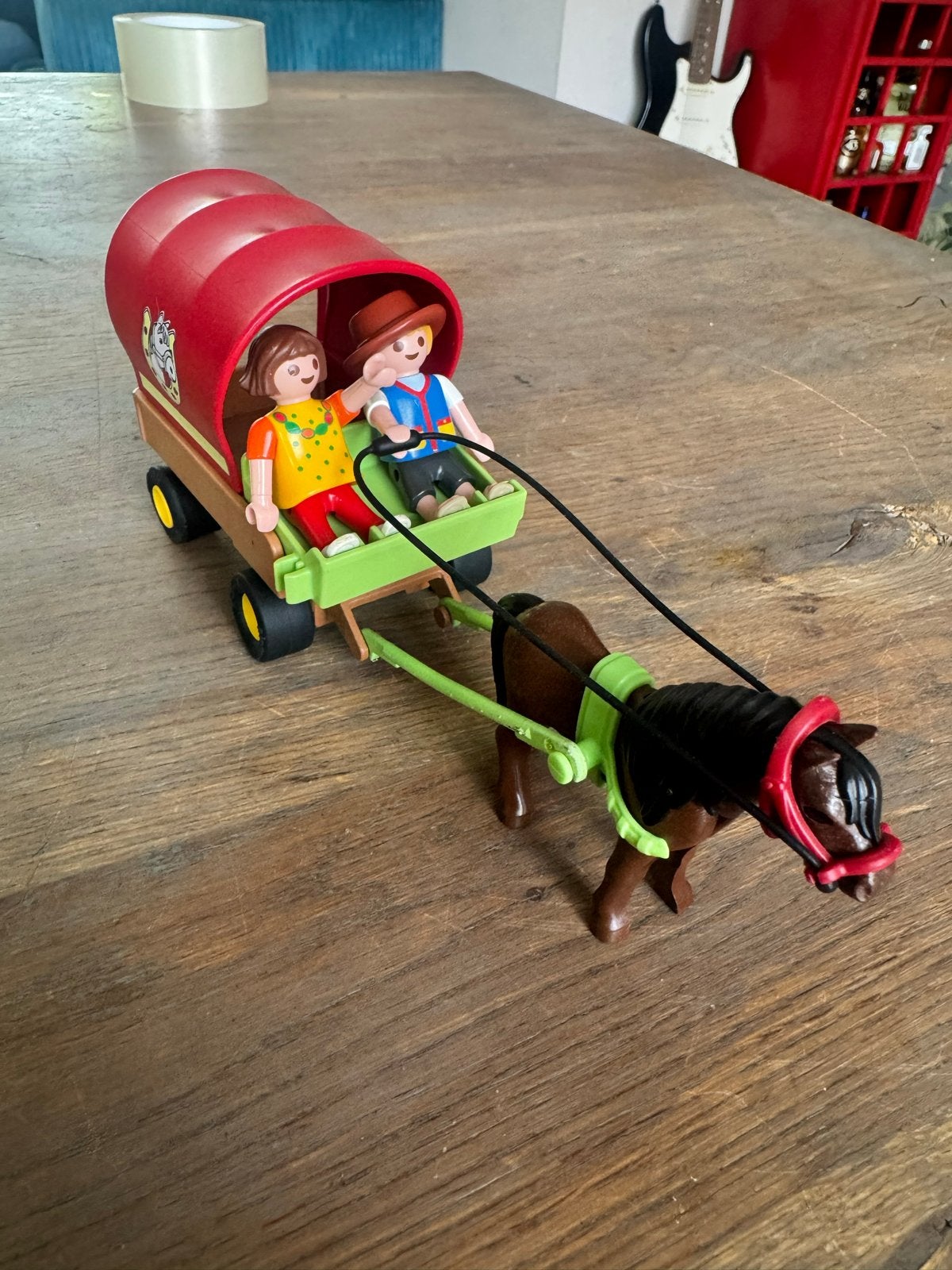 Playmobil huifkar met paard en figuren, Ophalen of Verzenden, Gebruikt