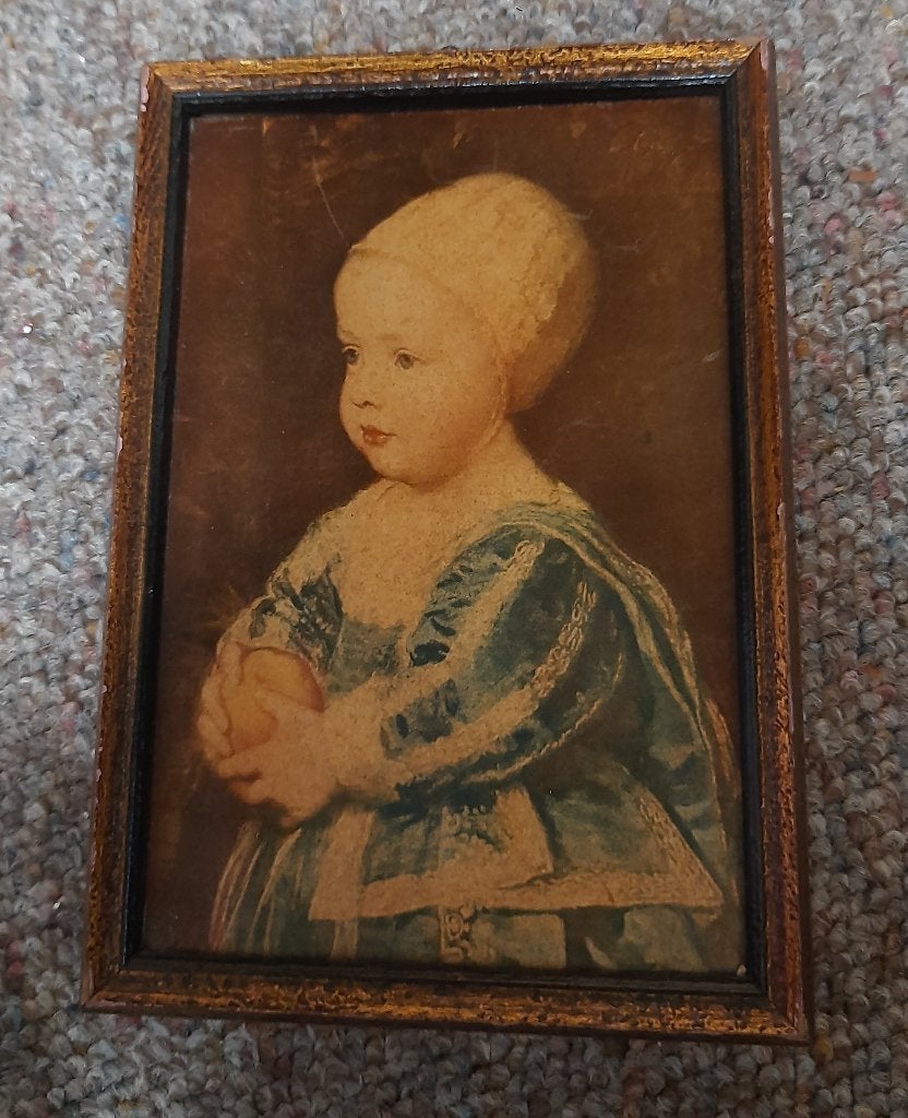 Antieke reproductie Stuart baby (Anthony van Dijck) in lijst, Antiek en Kunst, Ophalen of Verzenden, Overige onderwerpen