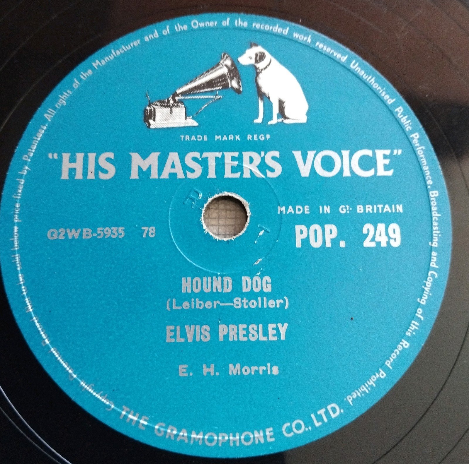 78RPM: Elvis Presley - Hound dog, Gebruikt, 10 inch, Ophalen of Verzenden, Beschermende buitenhoes