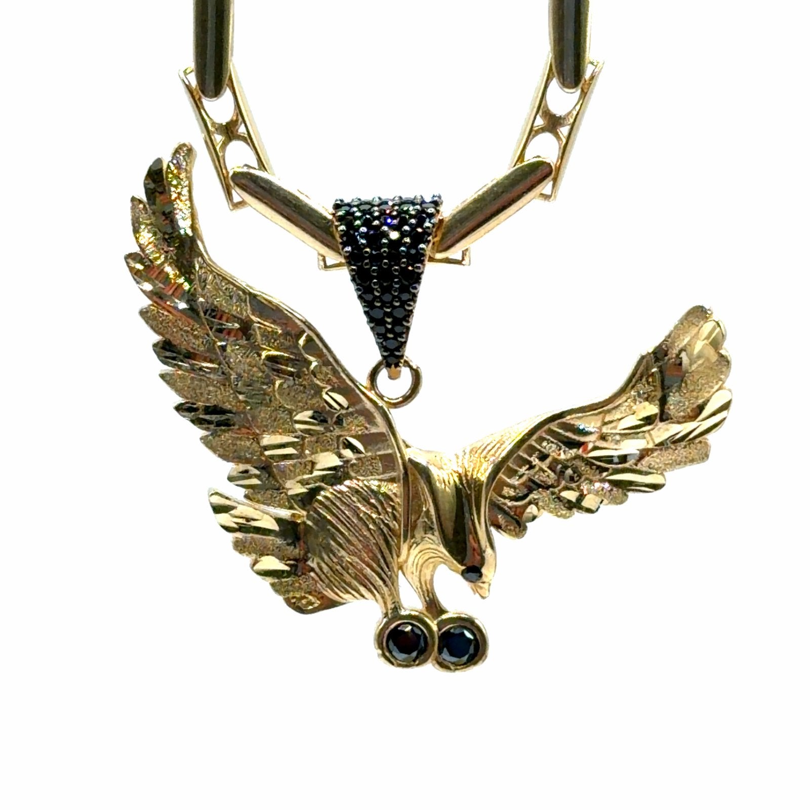 Gouden Adelaar Hanger met Zwarte Edelstenen