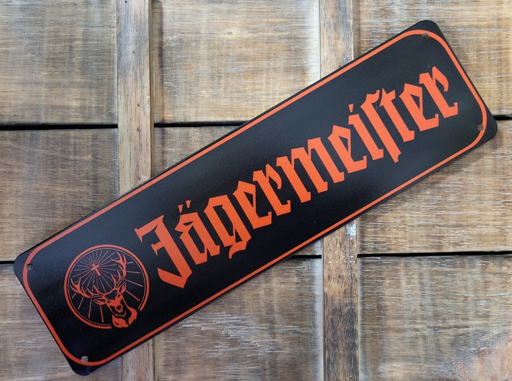 Jagermeister logo oranje reclamebord van metaal wandbord, Verzamelen, Merken en Reclamevoorwerpen, Reclamebord, Info@deconoord.nl