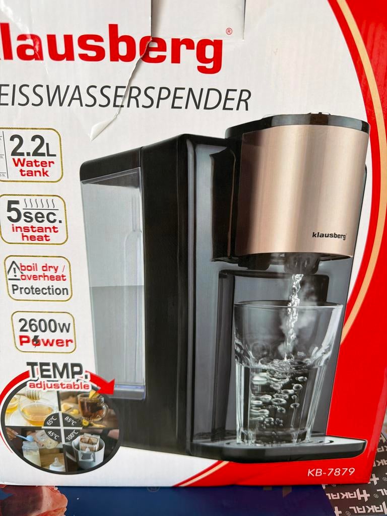 Klausberg Heetwaterdispenser - 2.2L, 2600W, Instelbare Temp., 2 liter of meer, Ophalen of Verzenden, Zo goed als nieuw
