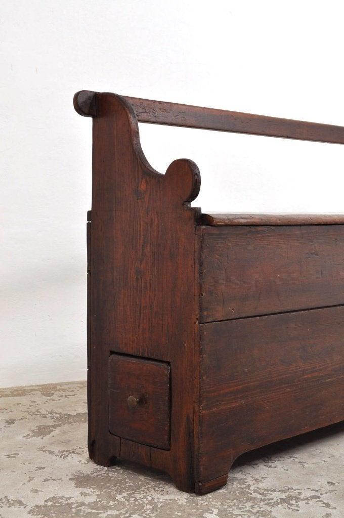 Antieke klepbank pine bank bankje 1830s, Antiek en Kunst, Antiek | Meubels | Stoelen en Banken, Ophalen of Verzenden