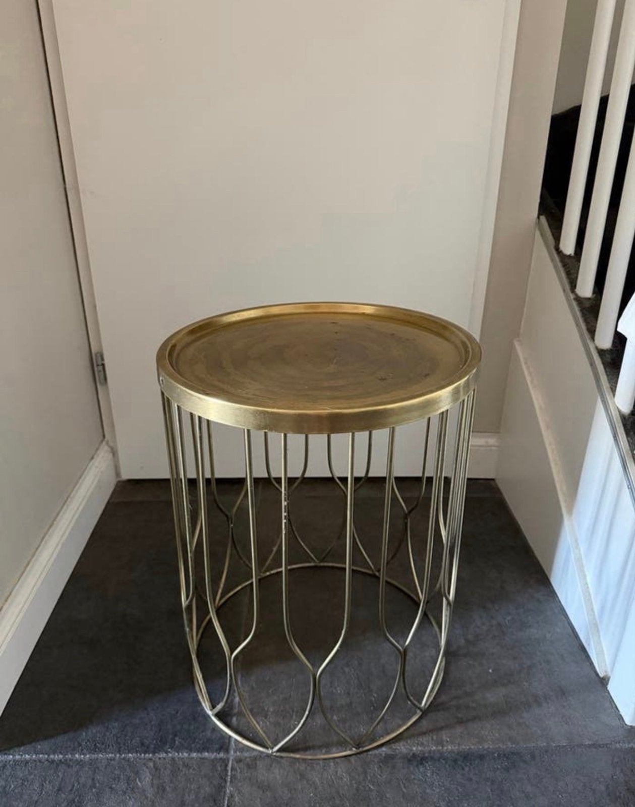 Gouden Rond Bijzettafeltje - 50cm Hoog, Minder dan 55 cm, Gebruikt, Metaal of Aluminium, Rond
