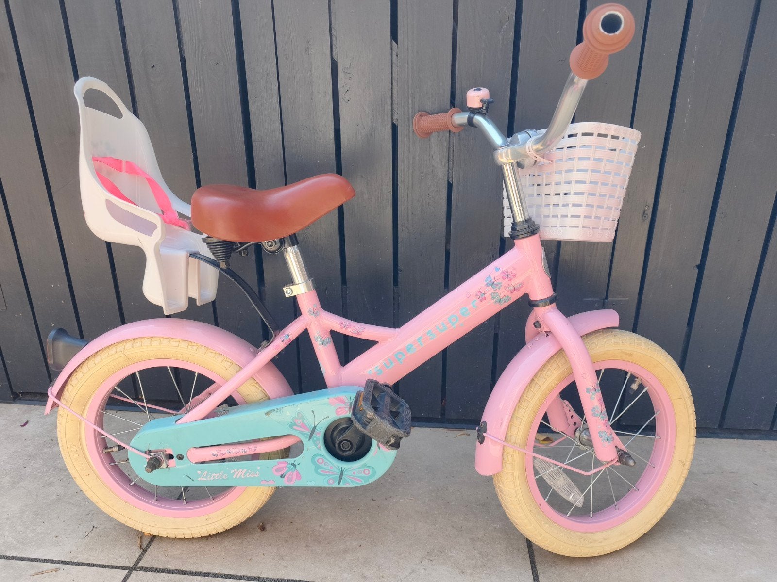 Supersuper Little Miss 16 inch Kinderfiets Meisjes Roze, Ophalen, Terugtraprem, Zijwieltjes, Gebruikt