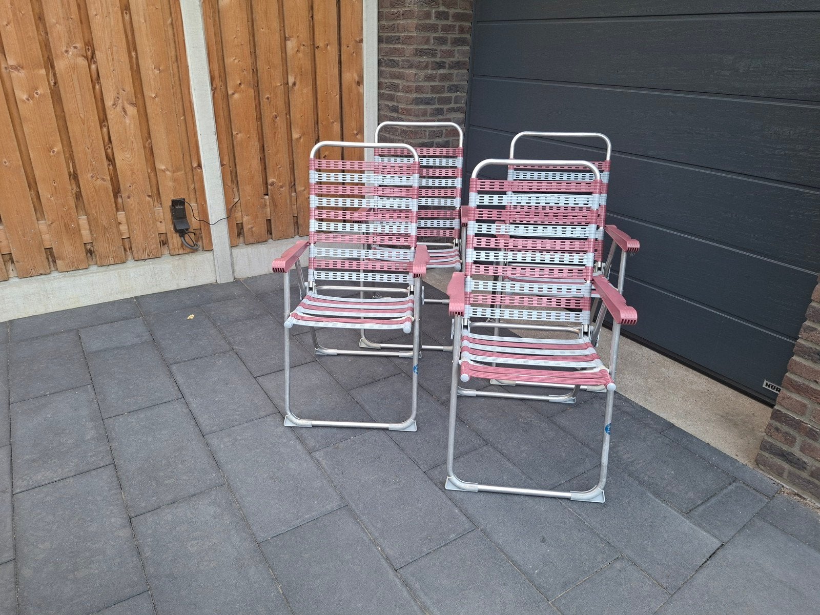 4 Lallemand vintage lichtgewicht tuinstoelen, Caravans en Kamperen, Ophalen