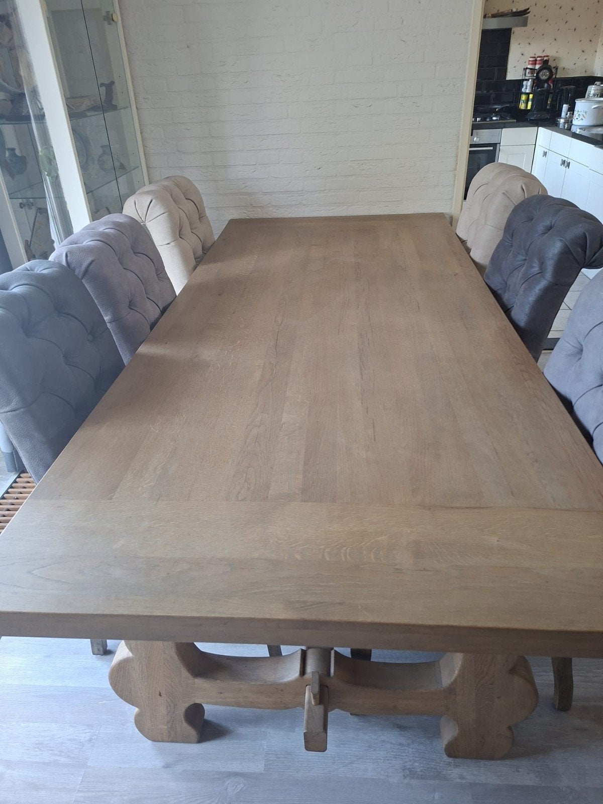 eet tafel met zes stoelen maat 240 lang en 108 breed, 100 tot 150 cm, Vierkant, Ophalen of Verzenden, Zo goed als nieuw