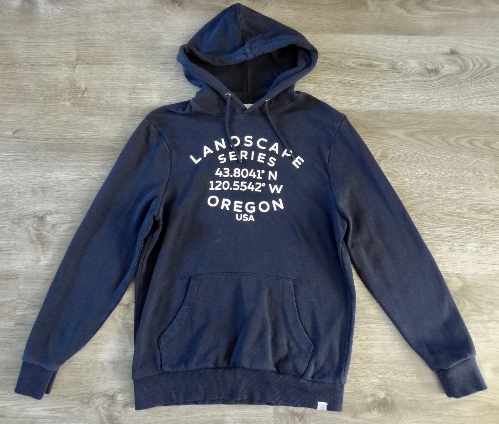 Blauwe capuchon trui met tekst maat M, Ophalen of Verzenden, Gedragen, Maat 48/50 (M), Blauw