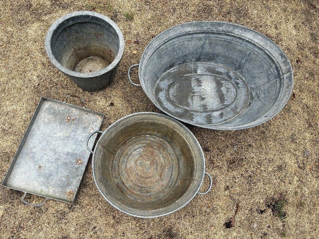 Zinken teilen, bakken, emmer, blad, Gebruikt, Ophalen of Verzenden, Balkon, Metaal