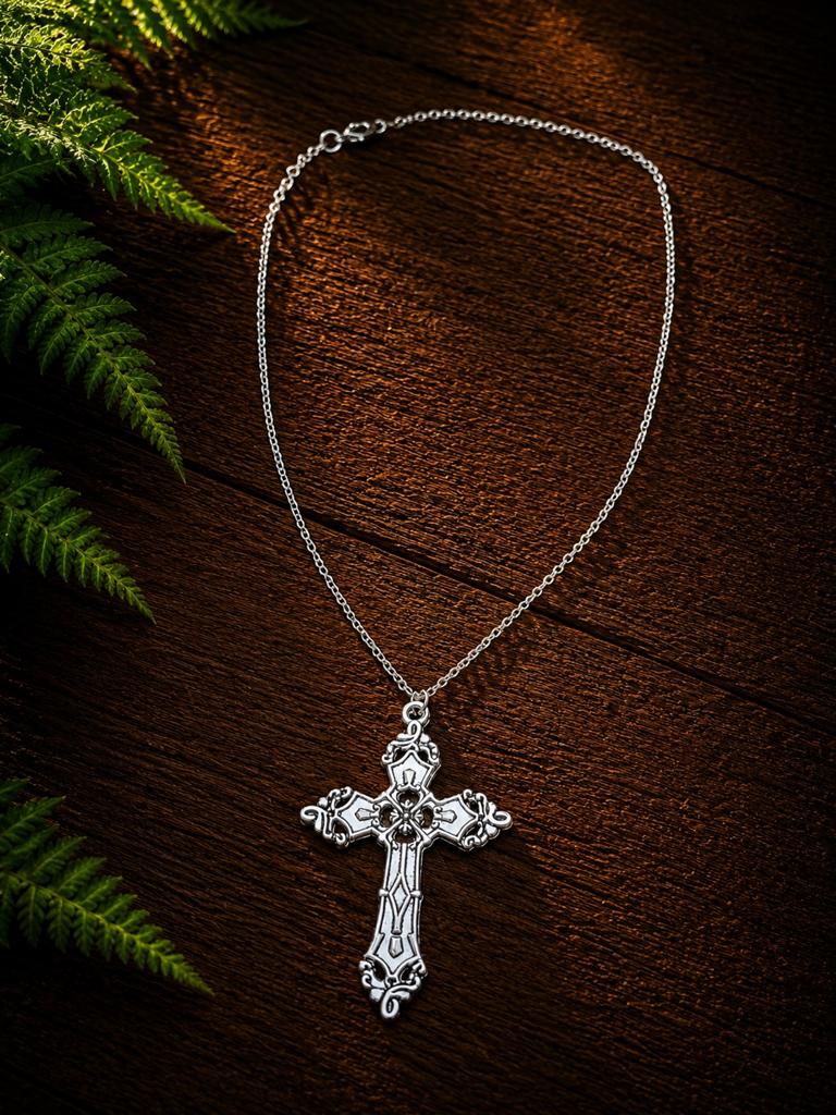 Gotische Kruis Ketting - Vintage Goth / Punk Stijl (Nieuw), Nieuw, Ophalen of Verzenden, Zilver, Overige materialen