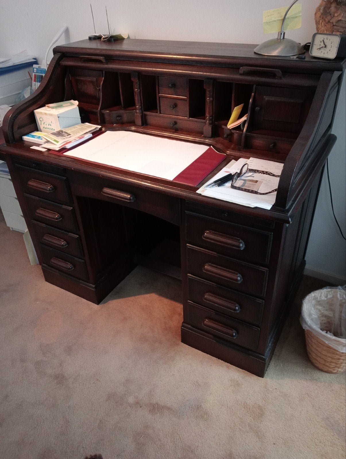 Antiek rolluikbureau van eikenhout in zeer goede staat, Antiek en Kunst, Ophalen of Verzenden