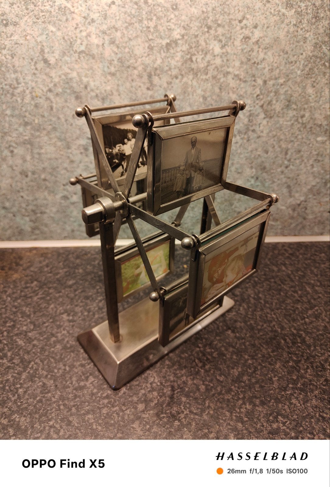 Vintage Fotocarrousel - Draaiende Fotolijst Metaal, Gebruikt, Fotocarrousel, Verwisselbare inhoud, Ophalen of Verzenden