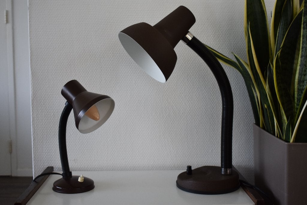 Herda bruine lamp en kleine lamp jaren 70 vintage, Ophalen of Verzenden, Gebruikt, Metaal, Minder dan 50 cm