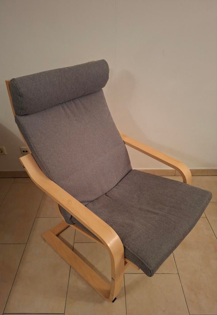 POÄNG relax fauteuil eikenfineer / donkergrij, Huis en Inrichting, Fauteuils, Ophalen, Zo goed als nieuw, Stof, 50 tot 75 cm
