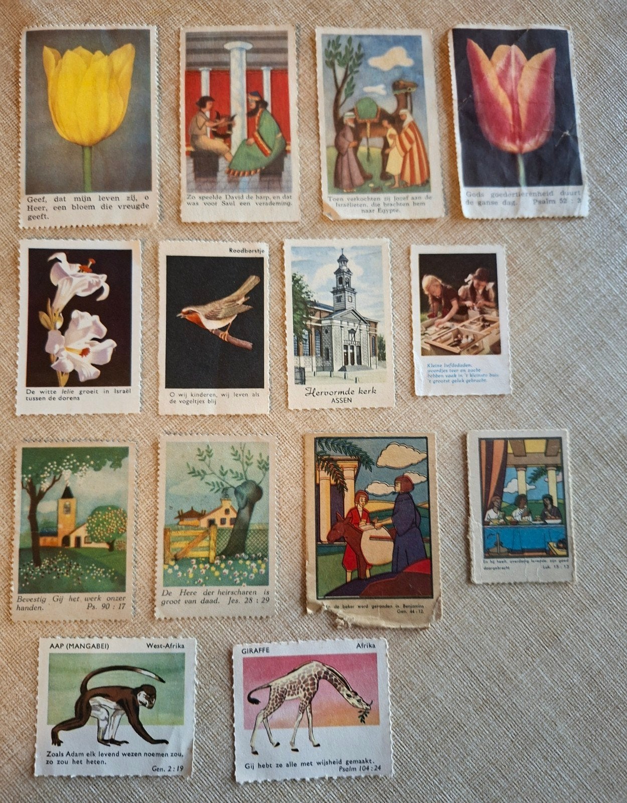 Vintage religieuze en dierenplaatjes (13 stuks), Verzamelen, Ophalen of Verzenden
