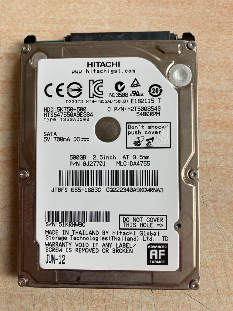 Hitachi 500GB 2.5 inch SATA HDD - Interne harde schijf, Intern, Gebruikt, Verzenden, Laptop