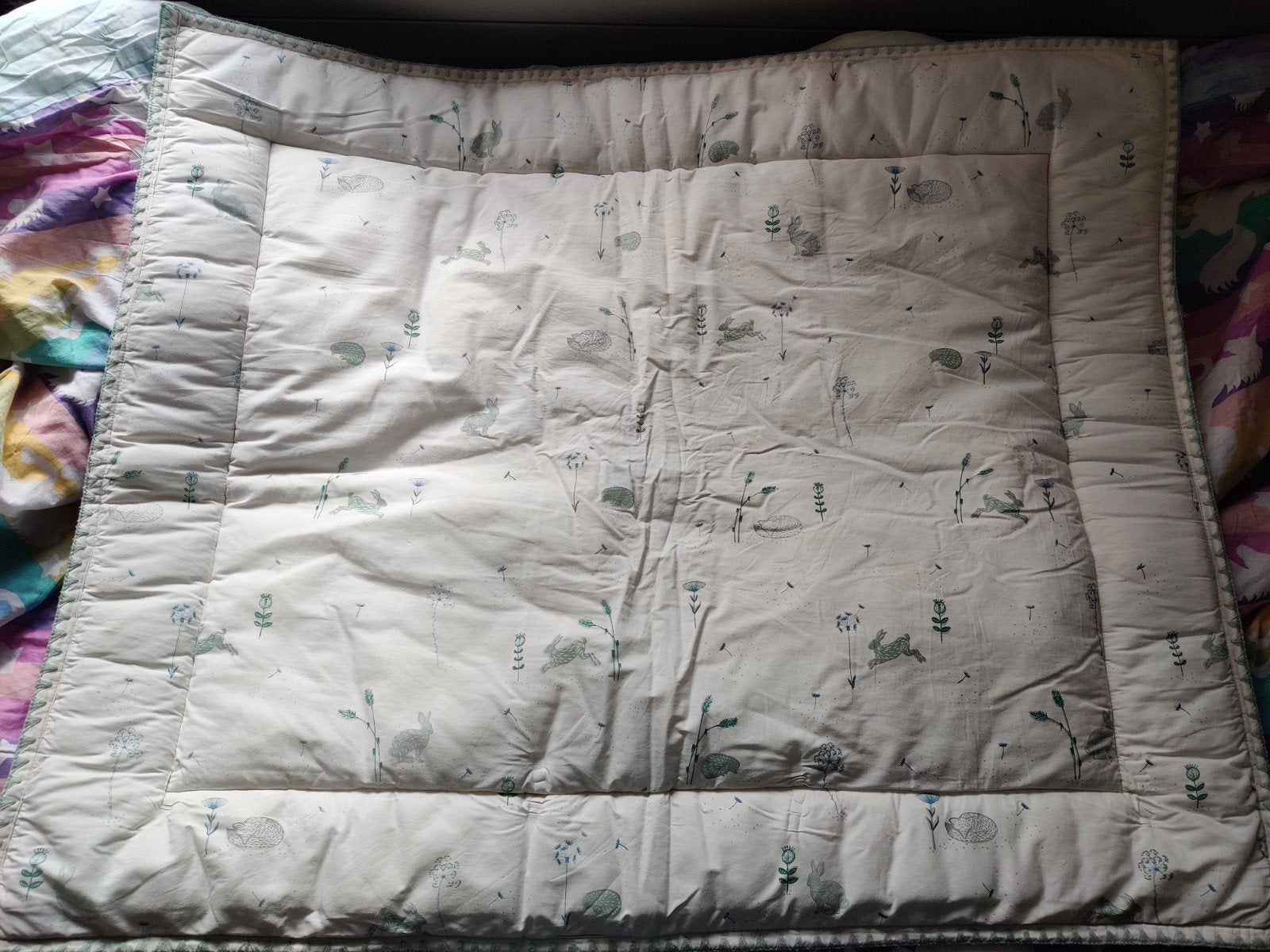 Lief neutraal boxkleed 100x80 mintgroen met bosdieren, Ophalen of Verzenden, Zo goed als nieuw