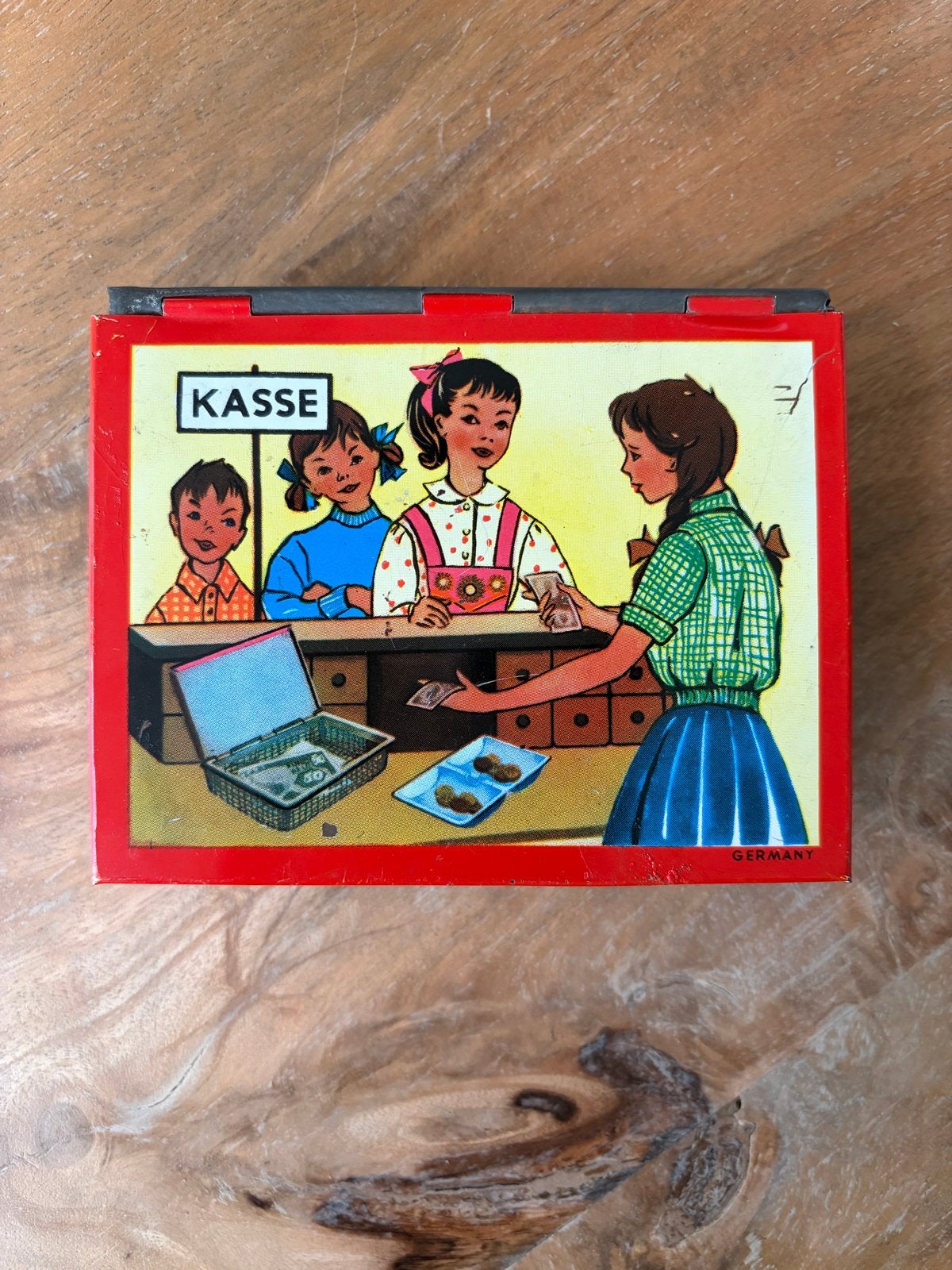 Vintage blikken spaarpot Kasse Duitsland, Antiek en Kunst, Antiek | Speelgoed, Ophalen of Verzenden
