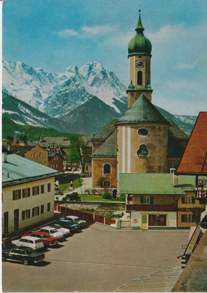 Duitsland, Garmisch met auto's VW Karmann Ghia, Ophalen of Verzenden, 1960 tot 1980, Gelopen, Duitsland