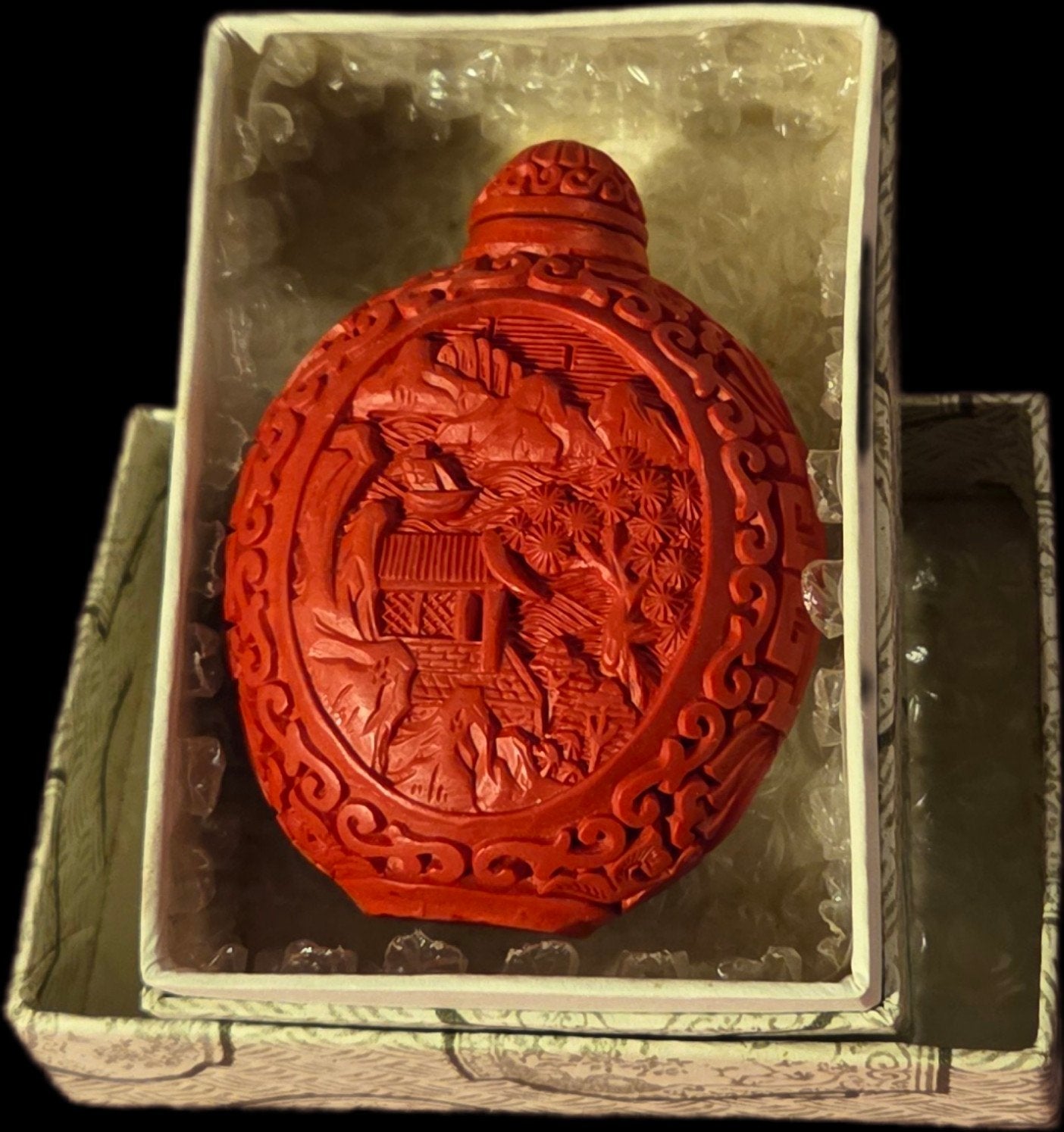 Chinees Parfumflesje, Rood Gesneden, 7x5x3 cm, Ophalen of Verzenden