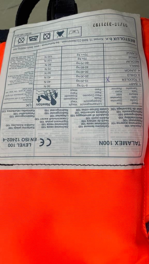 Talamex 100N Reddingsvest - Oranje (Maat M/L), Ophalen, Zo goed als nieuw, Dame of Heer, Reddingsvest of Zwemvest