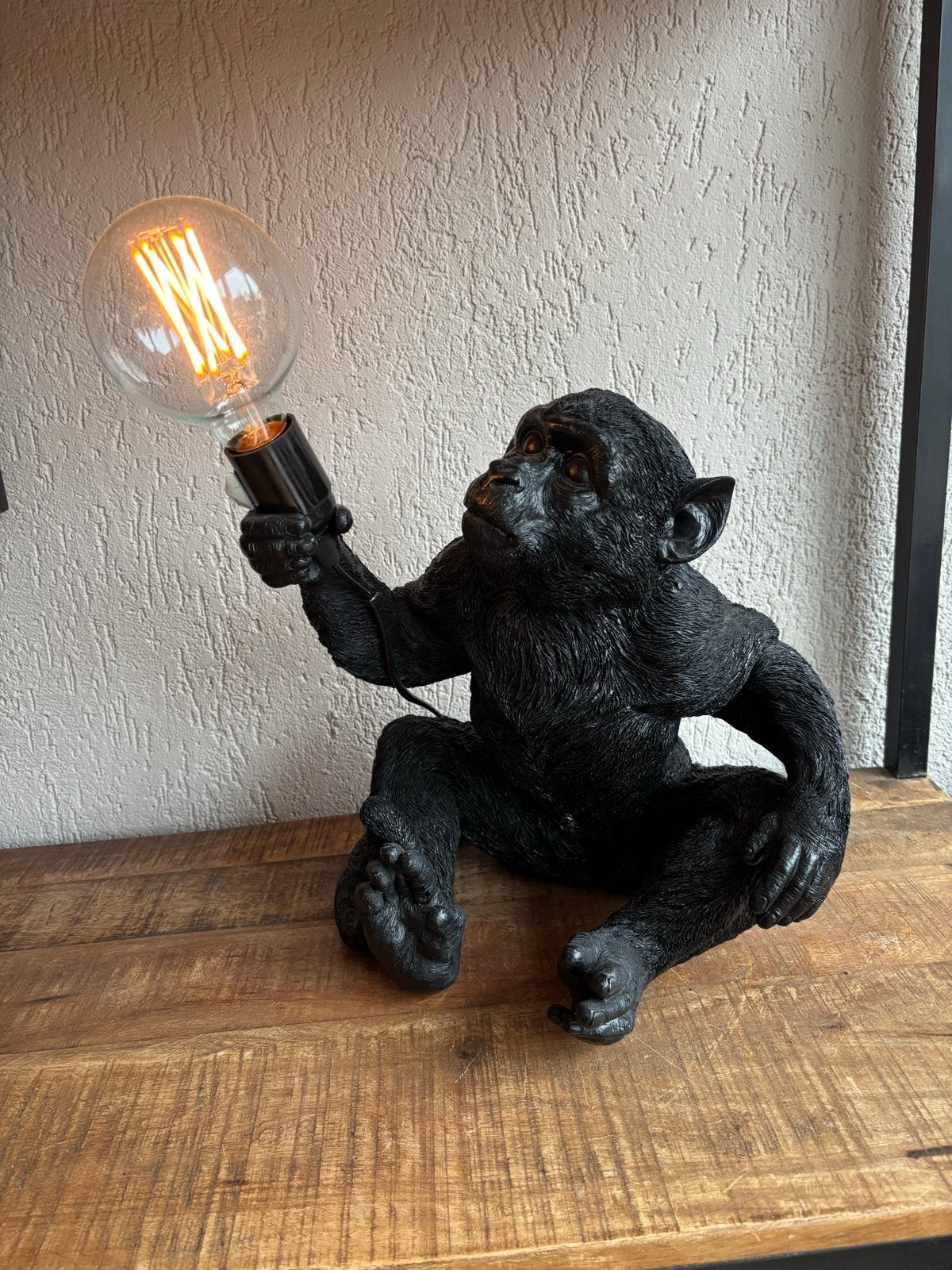Unieke Zwarte Apenlamp met Edison Gloeilamp, Ophalen, Zwart, Kunststof, Zo goed als nieuw