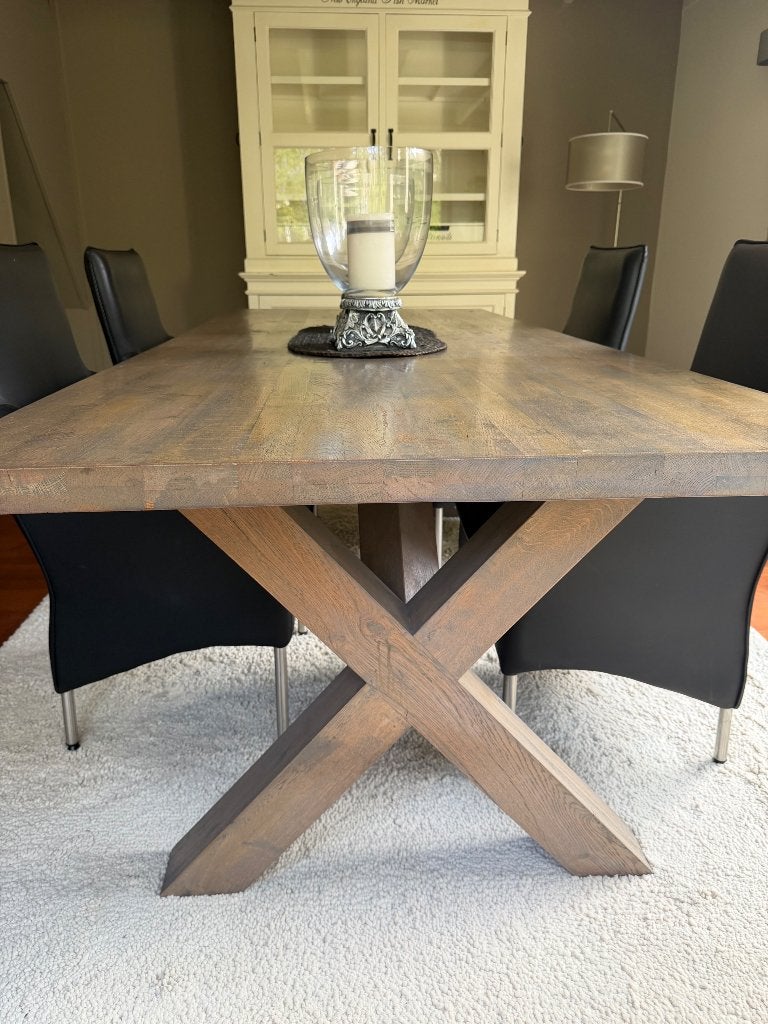 Eettafel en stoelen, Huis en Inrichting, Ophalen, Eikenhout, 200 cm of meer, 50 tot 100 cm