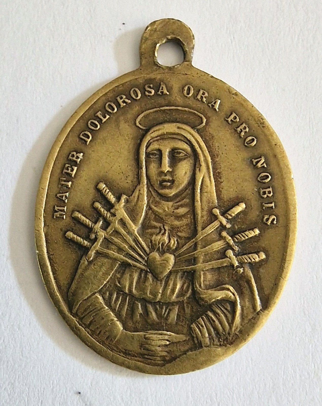 Antieke Mater Dolorosa Medaille - Religieus Devotionalia, Antiek en Kunst, Ophalen of Verzenden
