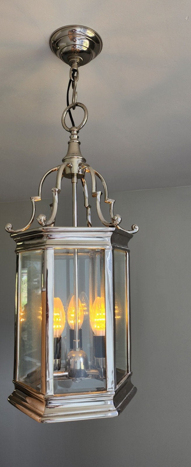 Victorian 3 lantaarn hanglamp, Verzenden, Zo goed als nieuw, Glas