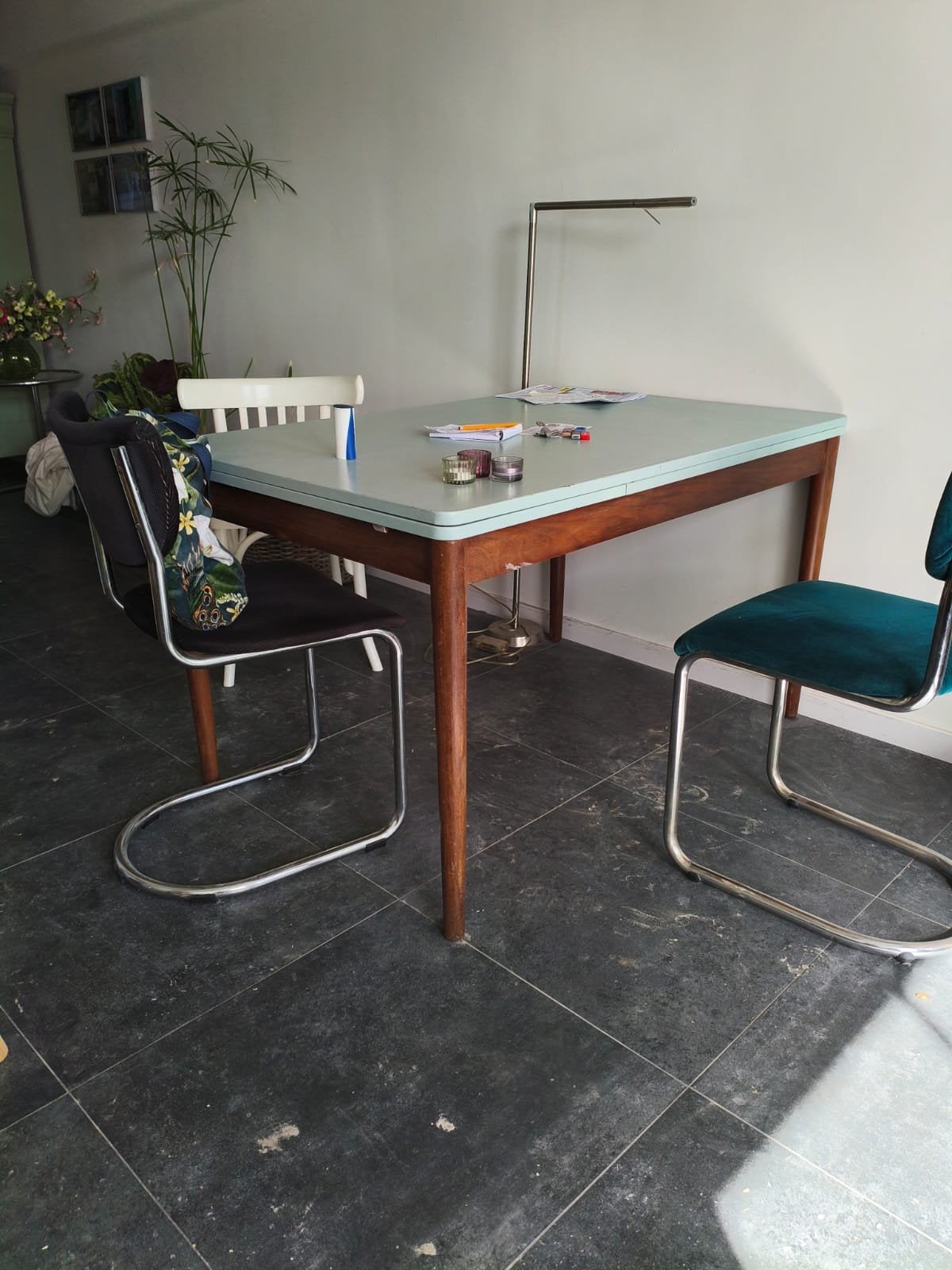 Pastoe uitschuif tafel, Huis en Inrichting, Ophalen, Gebruikt, Teakhout, 50 tot 100 cm