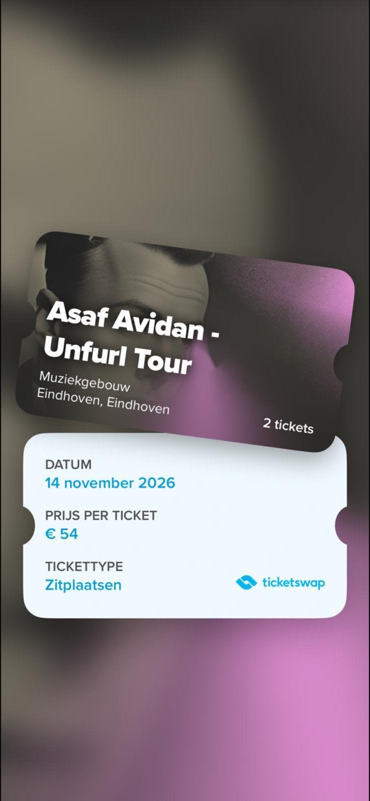 2x Asaf Avidan Muziekgebouw Eindhoven, Tickets en Kaartjes, Twee personen