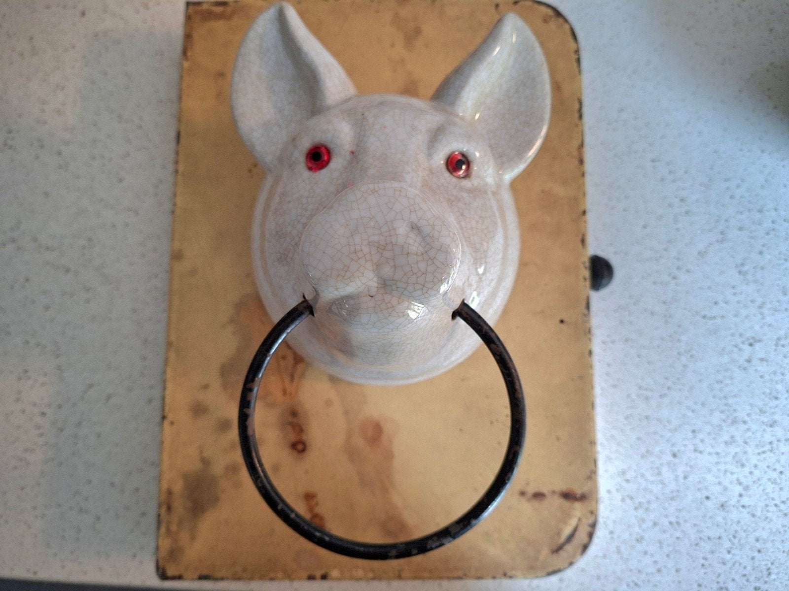 Vintage Slagerij Varkenskop handdoek hanger, Ophalen of Verzenden