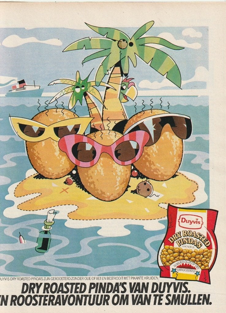 retro reclame 1982 Duyvis dry roasted pinda's 'n avontuur, Verzamelen, Retro, Verzenden, Overige typen
