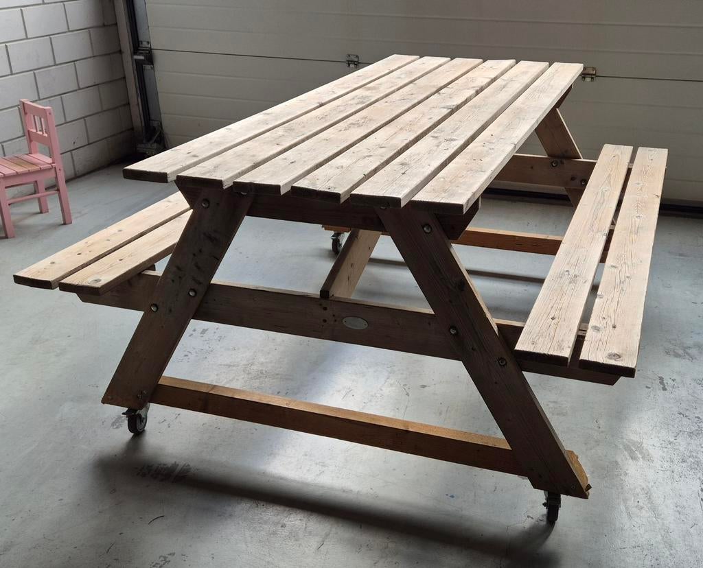 Picknicktafel op wielen 150 x 180, Tuin en Terras, Picknicktafels, Ophalen, Rechthoekig, Hout