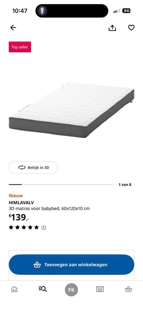 Baby matras ikea himlavalv, Ophalen, 190 cm of minder, Zo goed als nieuw, Matras
