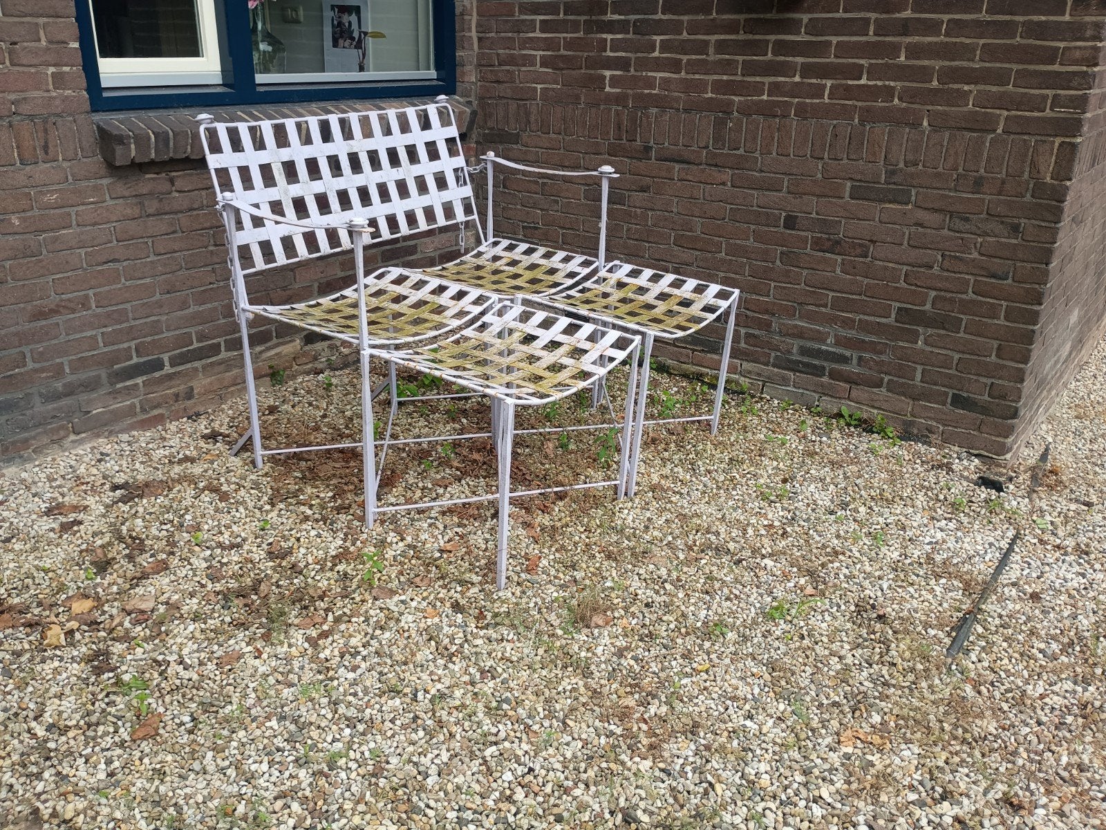 Vintage metal tuinbankje met stoel, Antiek en Kunst, Ophalen of Verzenden