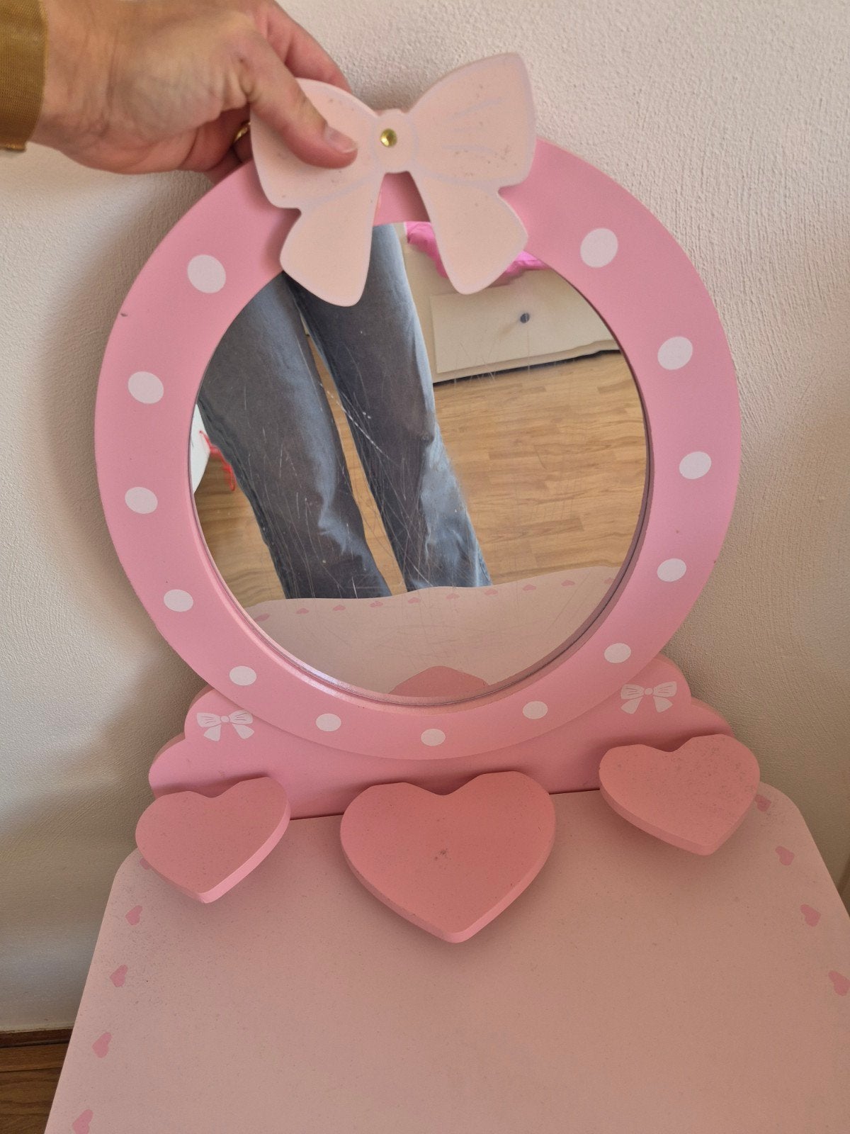 Roze kaptafel met spiegel en krukje voor kinderen, Ophalen, Gebruikt, Tafel(s) en Stoel(en)