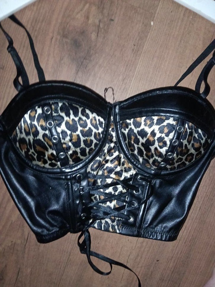 Zwart korset met luipaardprint en veters, Onbekend, Ophalen of Verzenden, Meerkleurig, Body of Korset