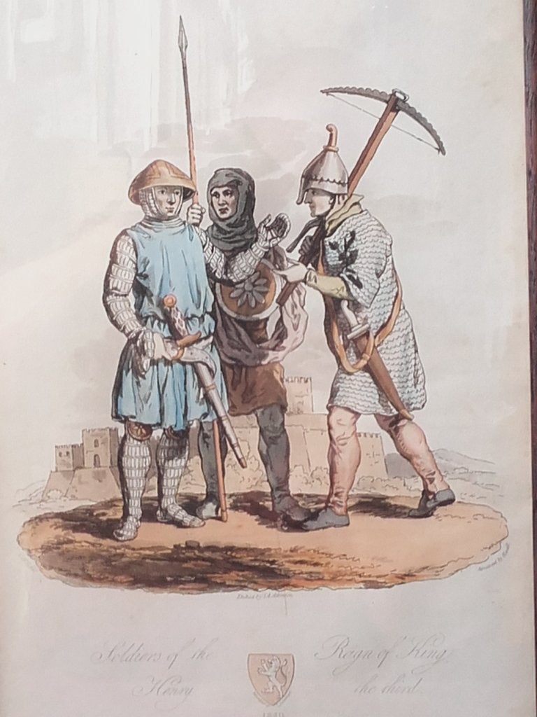 Antieke ingelijste historische militaria ets uit Engeland., 1800 - 1899, Met tekst, Militair, Ophalen of Verzenden