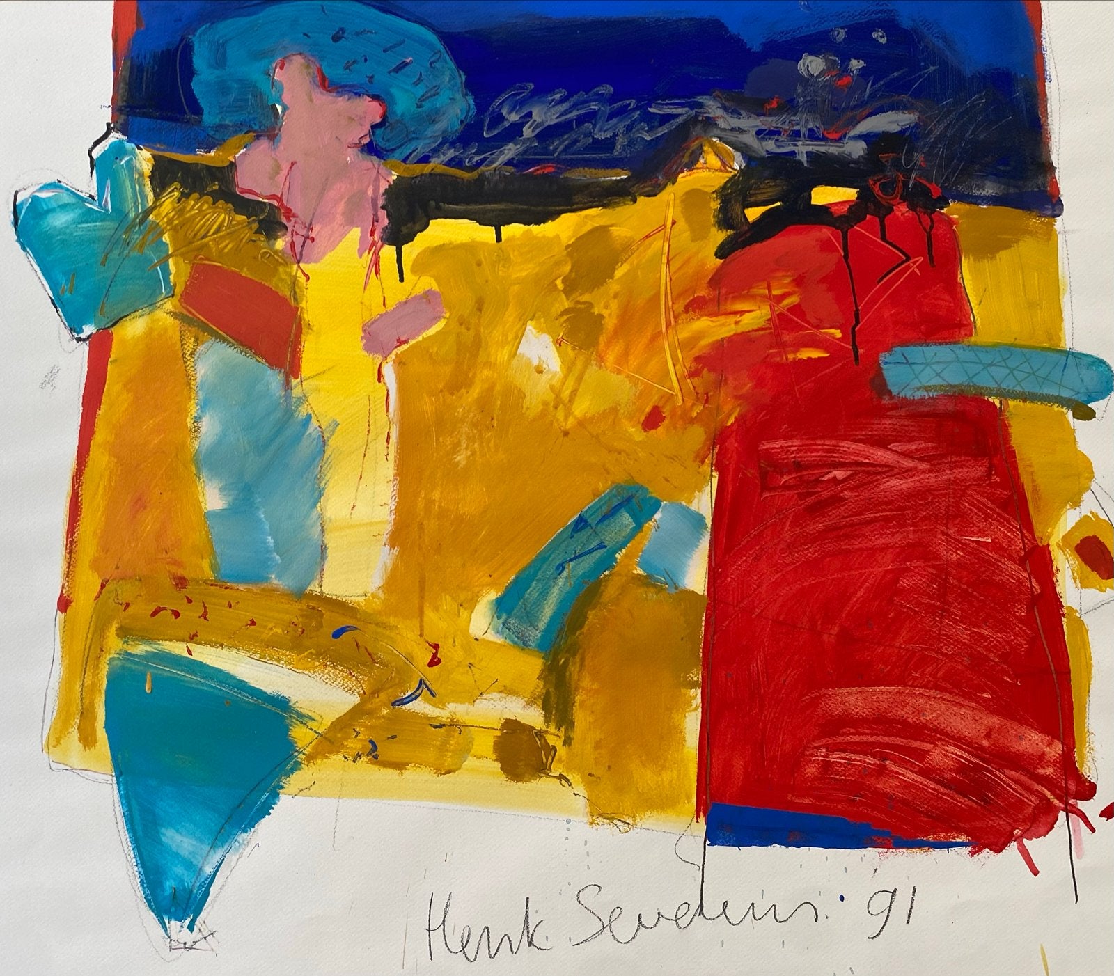 Henk Severens - Abstract Schilderij - Gemengde techniek, Antiek en Kunst, Ophalen