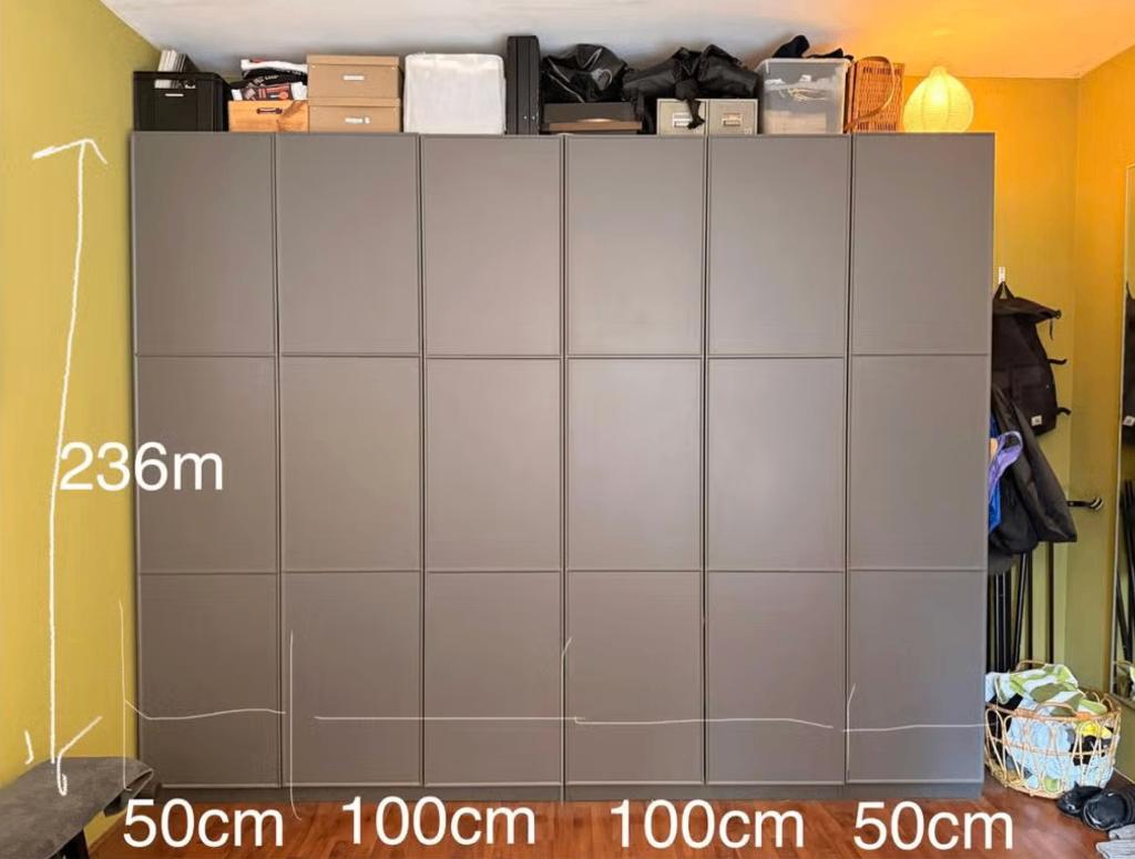 PAX IKEA kledingkast grijs hoog met lampen en druksysteem, Huis en Inrichting, 200 cm of meer, 50 tot 100 cm, Zo goed als nieuw