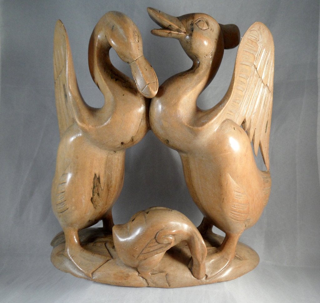 Suart houtsnijwerk Eenden Familie, ca. 1970, Houtsnijwerk, Ophalen of Verzenden, Handgemaakt, 20 - 50 cm