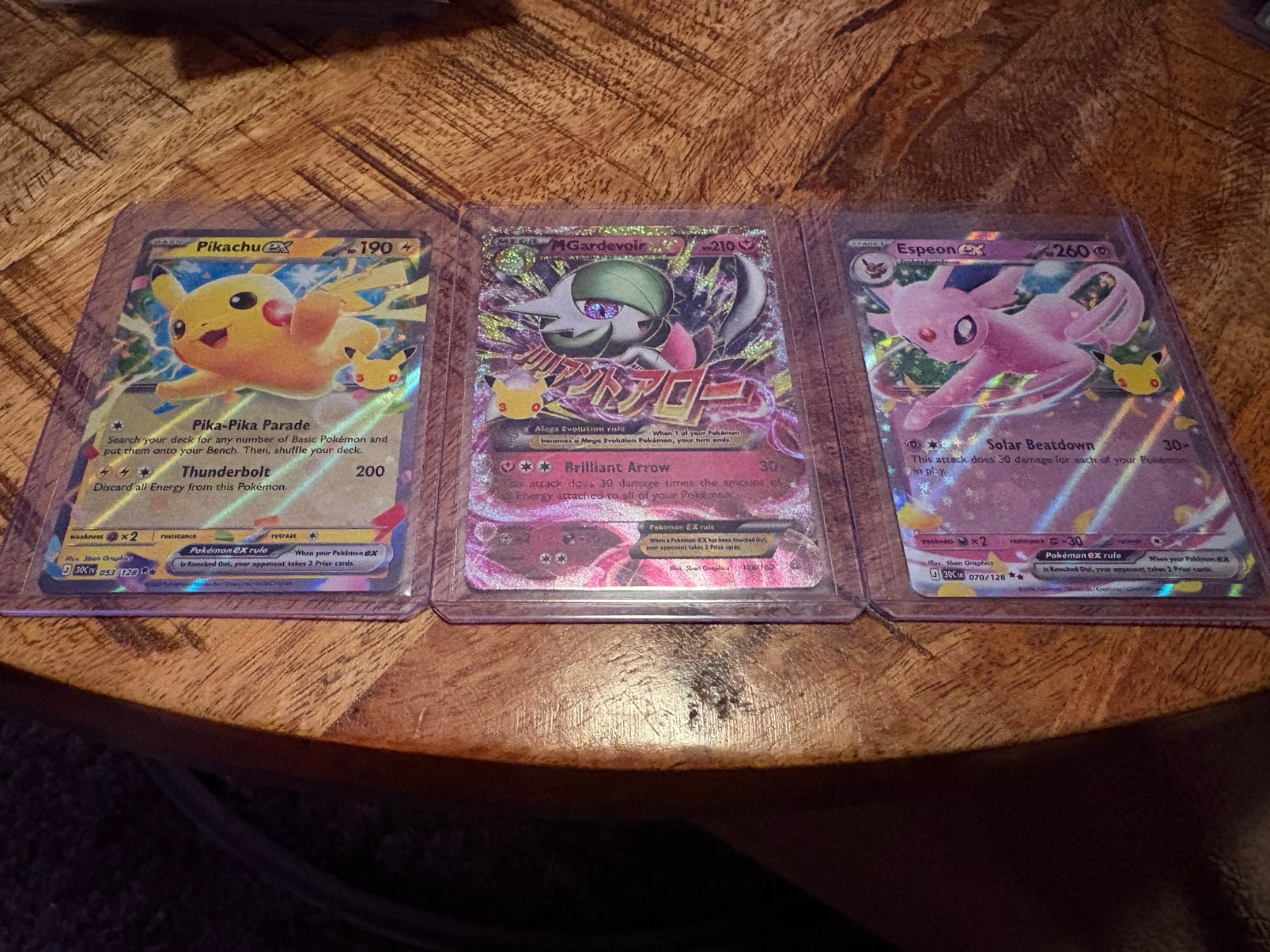 Pikachu ex, Espeon ex en M Gardevoir, Hobby en Vrije tijd, Ophalen of Verzenden, Zo goed als nieuw