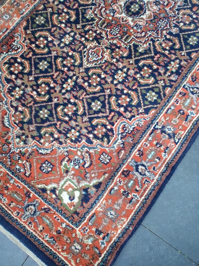 Vintage Perzisch tapijt, handgeknoopt, rood/blauw80x165cm, Huis en Inrichting, Stoffering | Tapijten en Kleden, Gebruikt, 50 tot 100 cm
