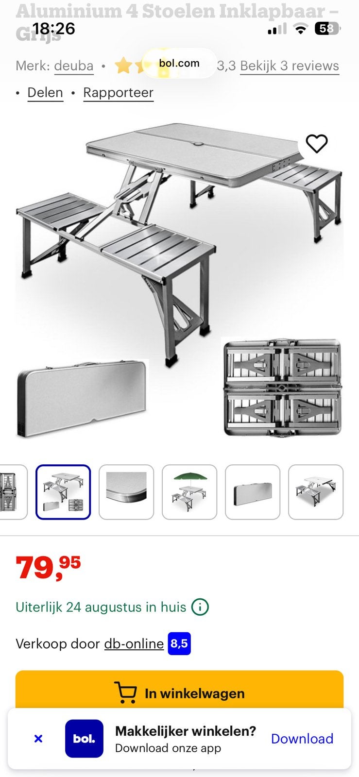 Inklapbare picknick tafel, handig voor op de camping., Ophalen, Gebruikt, Campingtafel