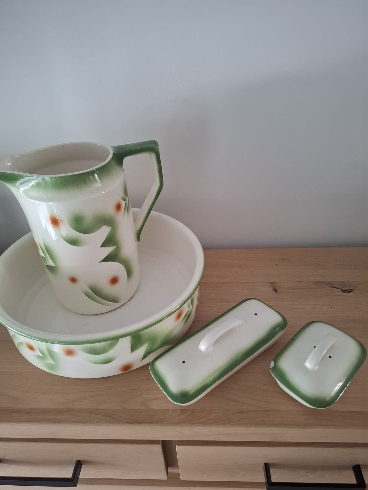 Antiek Lampetset - Kan, Kom (35cm) en 2 Zeepbakjes, Antiek en Kunst, Ophalen