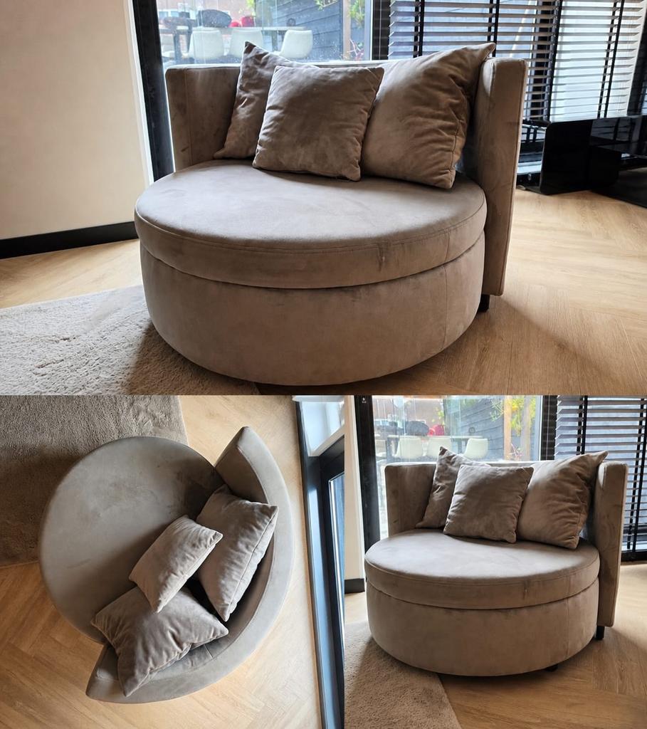 Comfortabele, grote taupe velvet Loveseat - Dubbelman Design, Huis en Inrichting, Stoelen, Overige kleuren, Ophalen of Verzenden