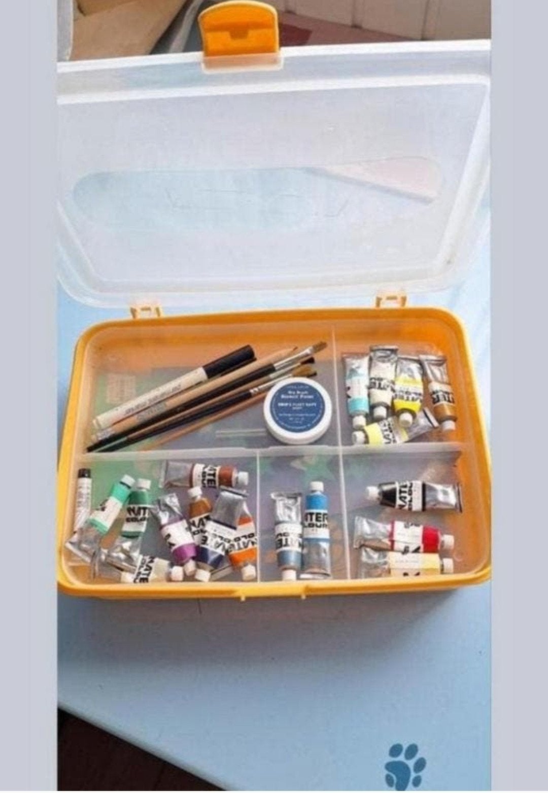 Bak met sjablonen en schilderspullen, Hobby en Vrije tijd, Schilderen, Ophalen of Verzenden, Gebruikt, Overige typen